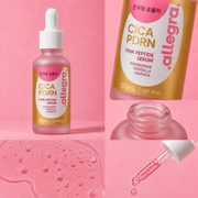 Sérum Cica PDRN Pink Peptídeo Allegra 30ml, detalhes da textura e do conta-gotas
