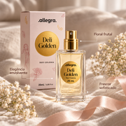 Deo Colônia Deli Golden Allegra 25ml, card de benefícios