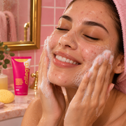 Sabonete Facial para Pele Oleosa e Acneica Allegra 100ml, modelo lavando o rosto