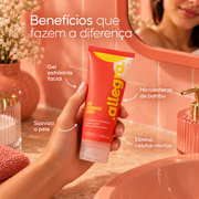Gel Esfoliante Facial Microesferas de Bambu Allegra 100ml, card de benefícios