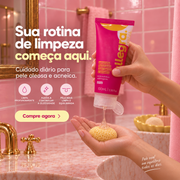 Sabonete Facial para Pele Oleosa e Acneica Allegra 100ml, card de rotina de limpeza
