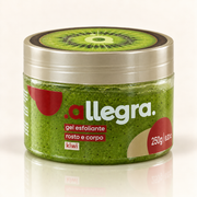 Gel Esfoliante Corpo e Rosto Kiwi Allegra 250g, pote frontal em fundo neutro