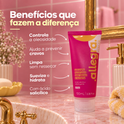Sabonete Facial para Pele Oleosa e Acneica Allegra 100ml, card de benefícios