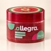 Gel Esfoliante Corpo e Rosto Melancia Allegra 250g, pote frontal em fundo neutro