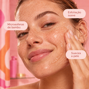 Gel Esfoliante Facial Microesferas de Bambu Allegra 100ml, modelo aplicando o gel no rosto