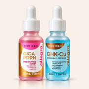 Kit Glow e Firm Allegra com Sérum Cica PDRN e Sérum GHK-Cu 30ml, frascos lado a lado em fundo neutro